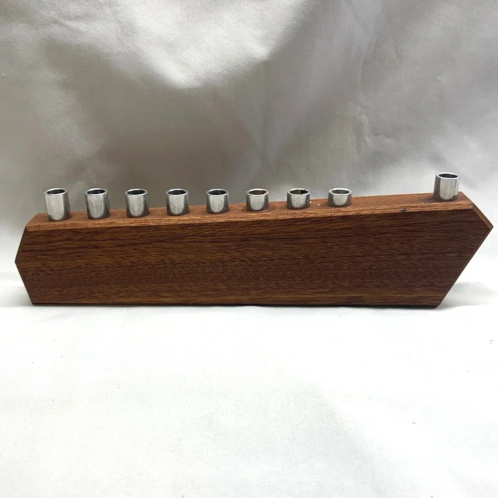 Unbranded Menorah Unisex OS Brown Good MCM Wood Metal Hanukkah Judaica